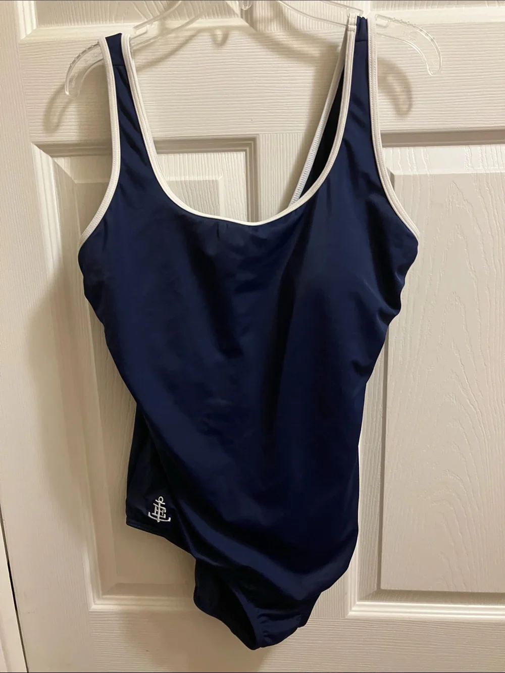 Lands' End Navy One-Piece Swimsuit with White Trim